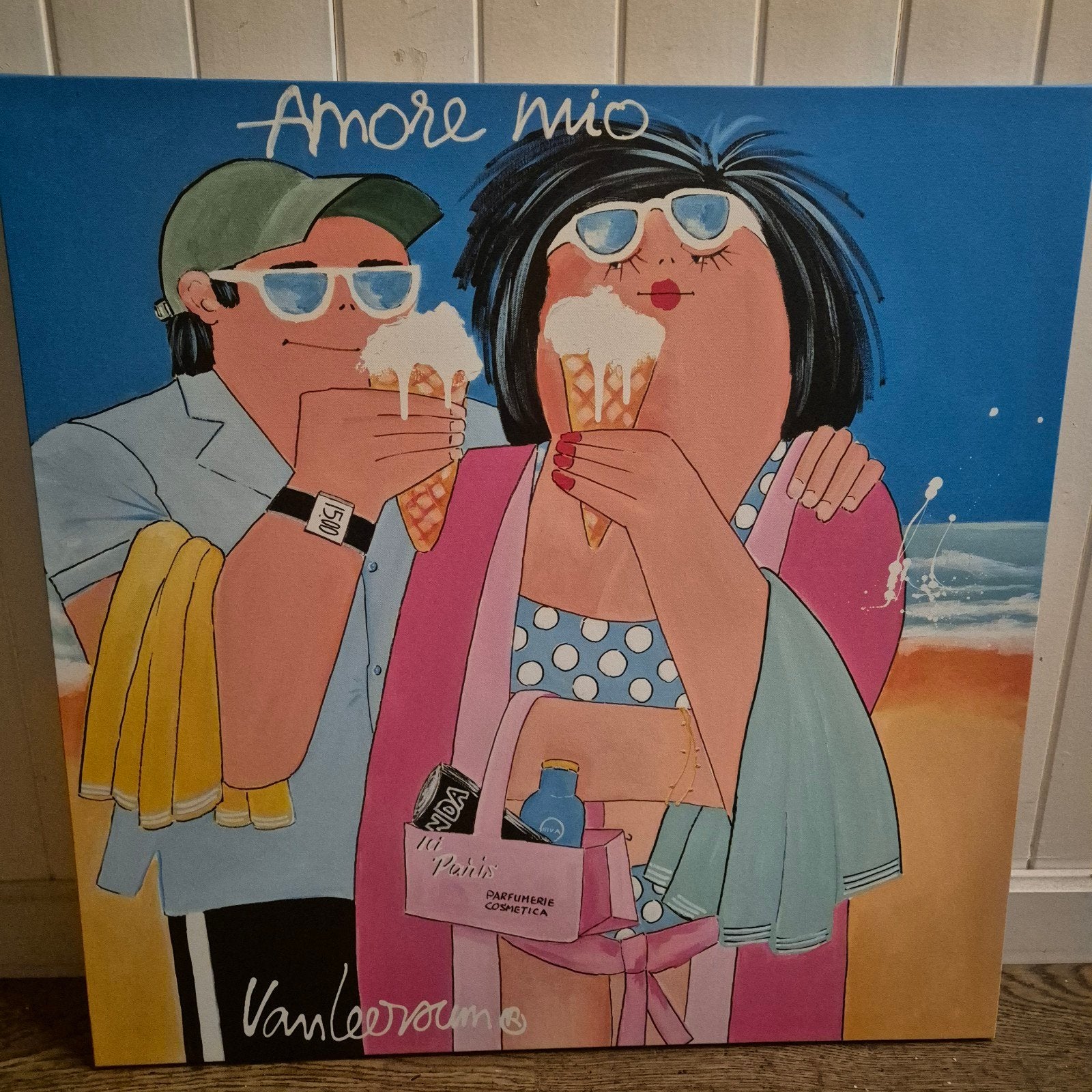 Print canvas "Amore Mio" Van Leersum - 70x70, Ophalen of Verzenden, Textiel, Op houten frame, Figuren