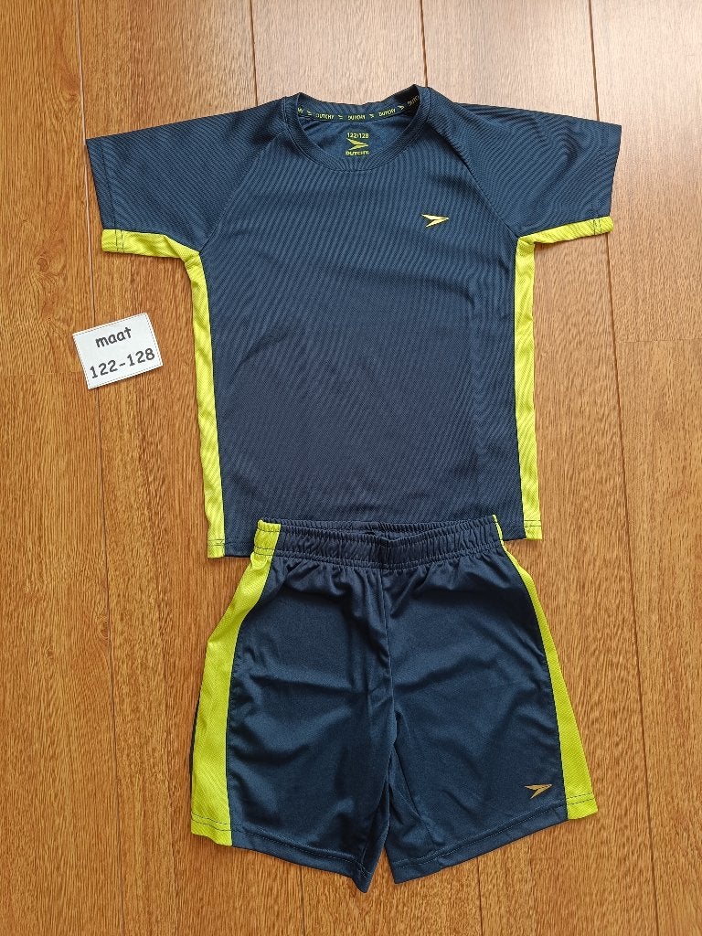 Dutchy gymkleding setje maat 122-128 blauw/geel, Gebruikt, Dutchy, Jongen of Meisje, Sport- of Zwemkleding