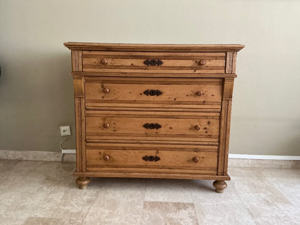 Oude grenen commode, Ophalen, Gebruikt, 100 tot 150 cm, 3 of 4 laden