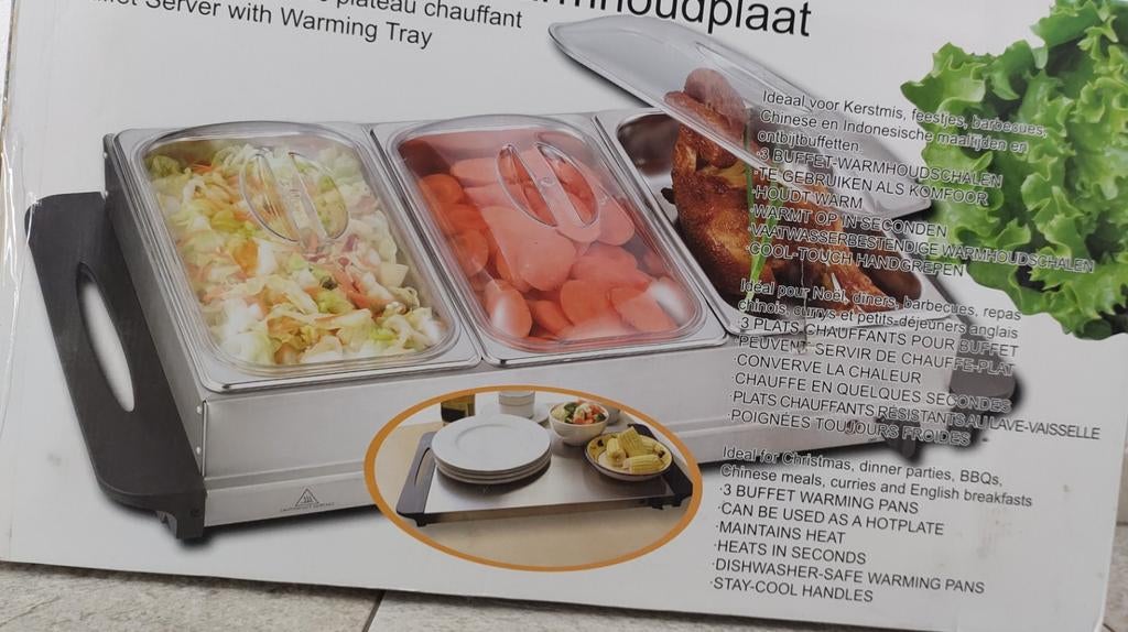 Buffetserver met warmhoudplaat - 3 schalen, Ophalen, Nieuw