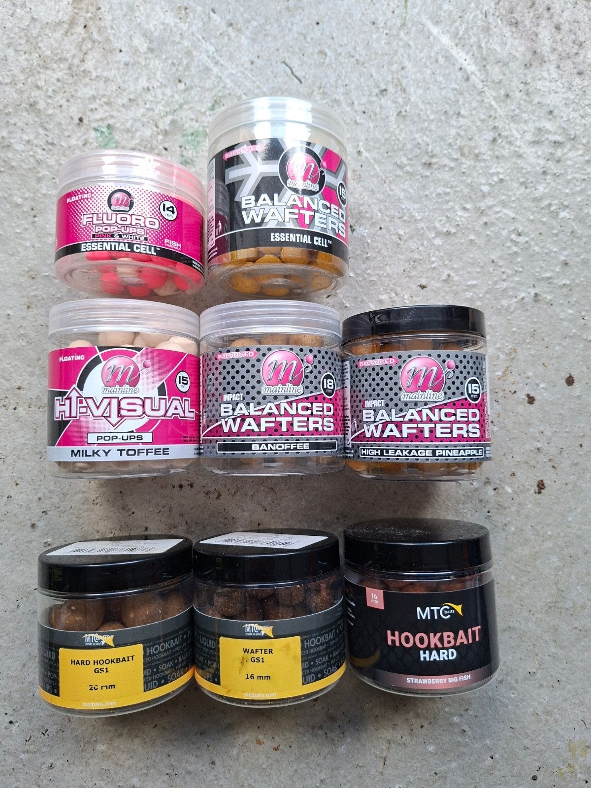 8 potjes wafters, pop-ups en bottom baits, Watersport en Boten, Ophalen of Verzenden