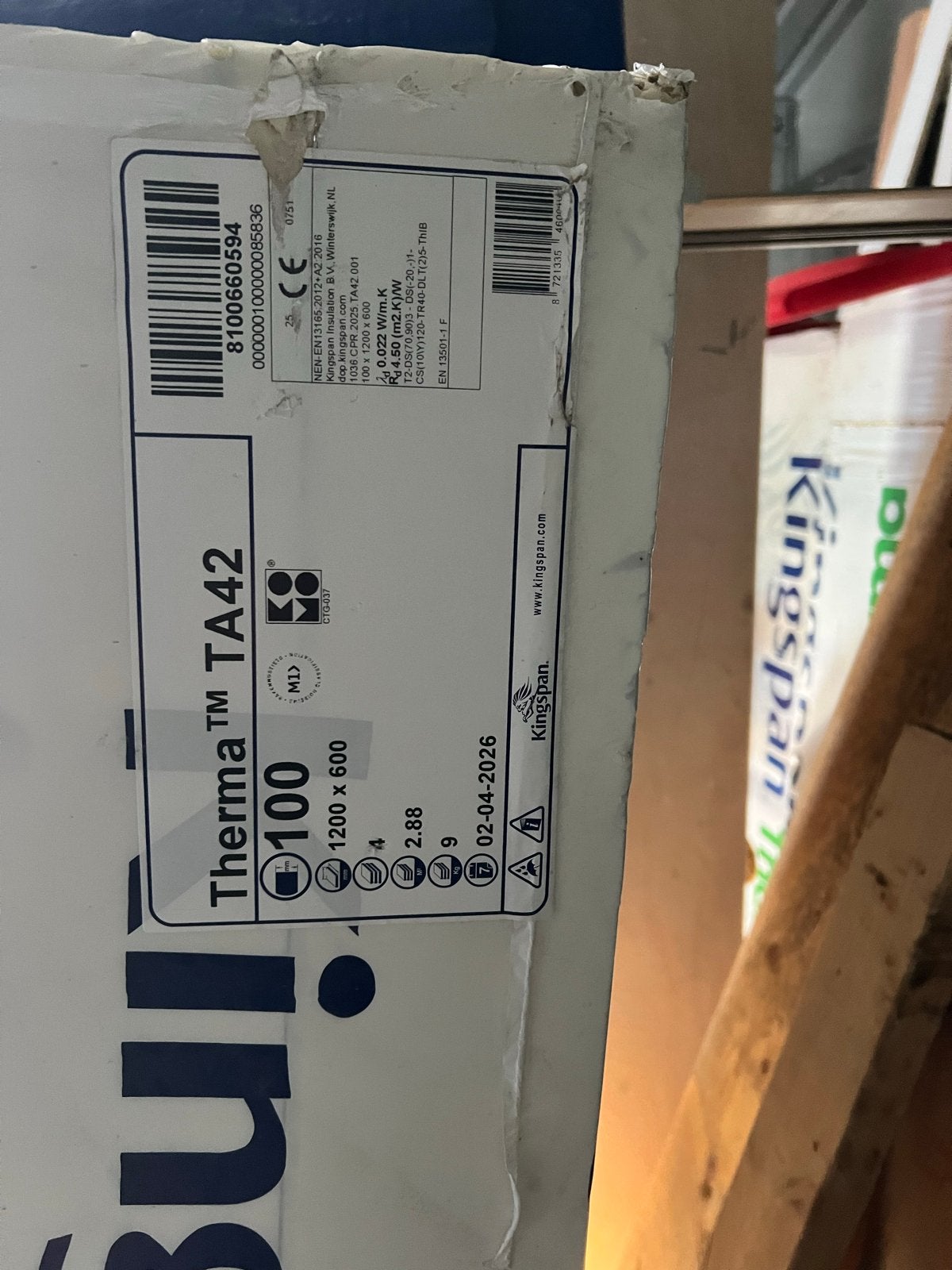 12x Kingspan Therma TA42 Isolatieplaten 100mm, Ophalen, Nieuw, Hardschuim (Pir), Minder dan 5 m²