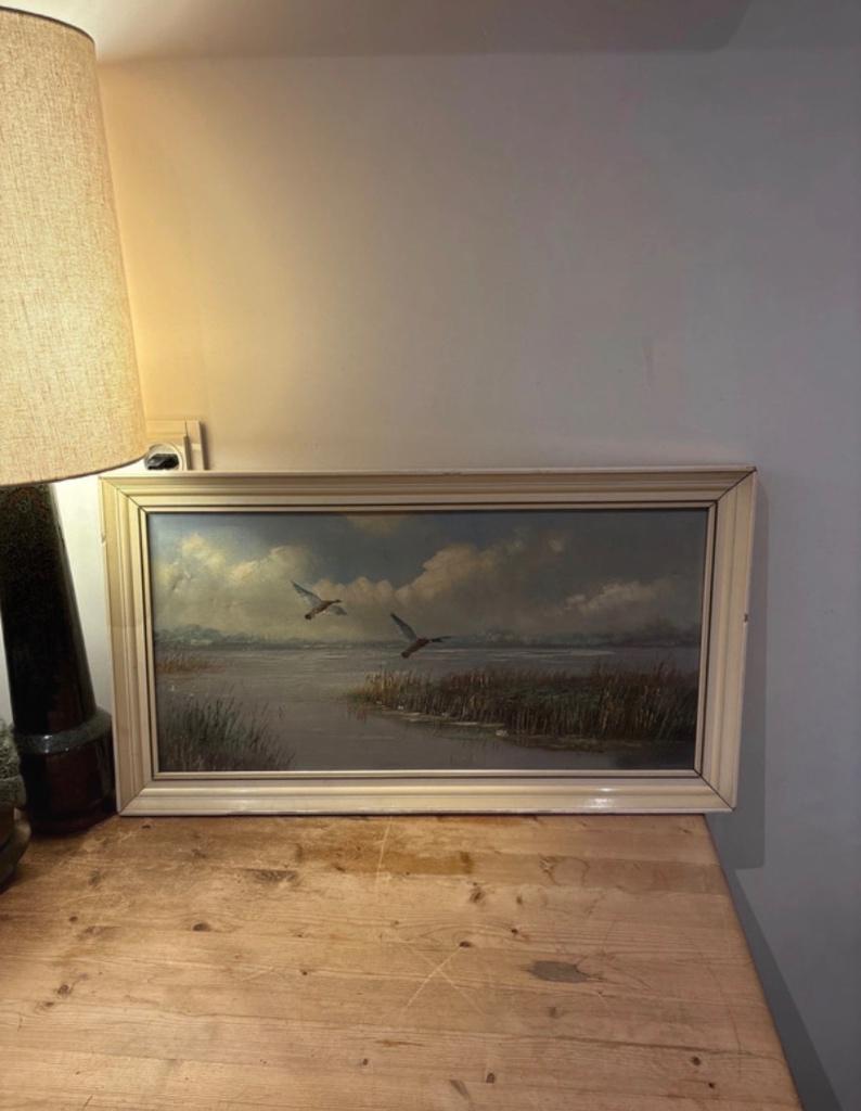 Olieverf schilderij landschap met eenden van Verhulst, Ophalen of Verzenden