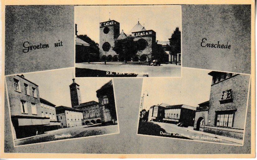 GROETEN uit ENSCHEDE - 3 LUIK, Ophalen of Verzenden, 1940 tot 1960, Ongelopen, Overijssel