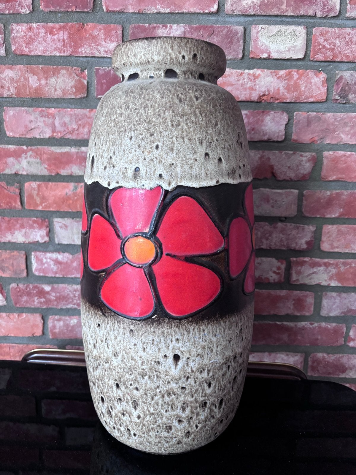 Grote West-Duitse keramische vaas met bloemenpatroon, 46 cm, Antiek en Kunst, Ophalen of Verzenden