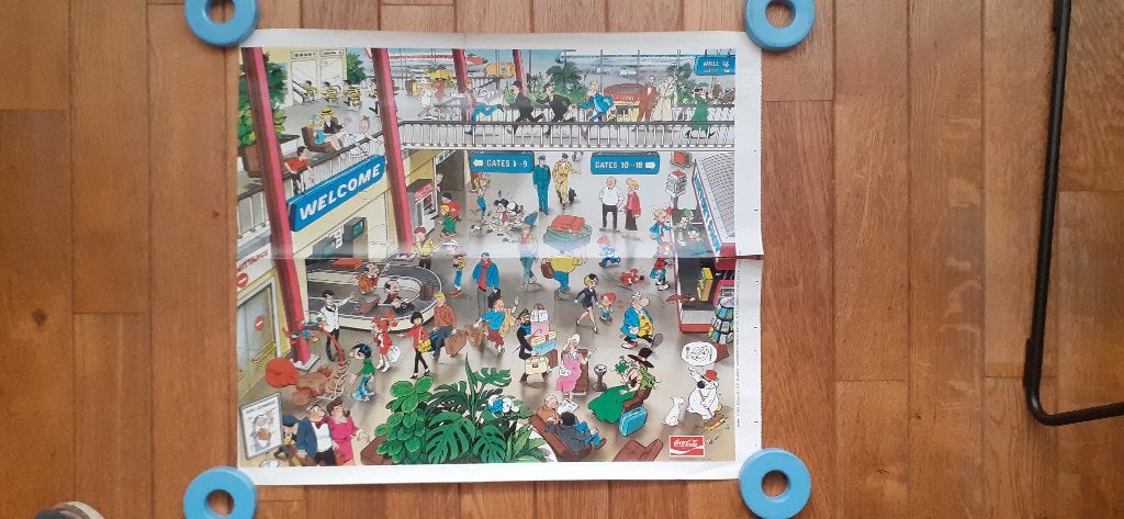 Suske en Wiske poster…luchthaven., Gebruikt, Rechthoekig Liggend, Ophalen of Verzenden, Sport