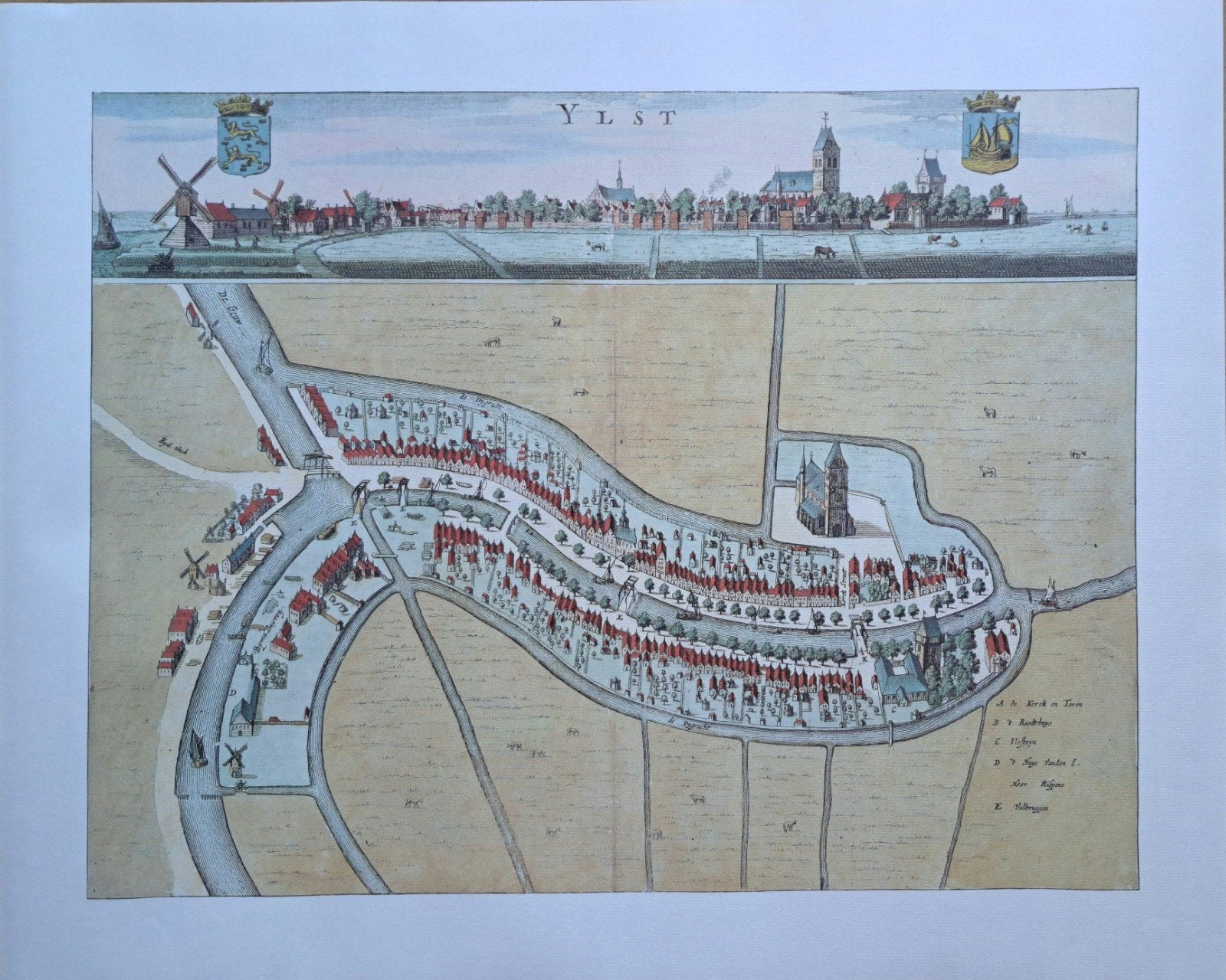 Kleurenreproductie 17e eeuwse stadsplattegrond IJlst, Boeken, Ophalen of Verzenden, Zo goed als nieuw, Nederland, Landkaart