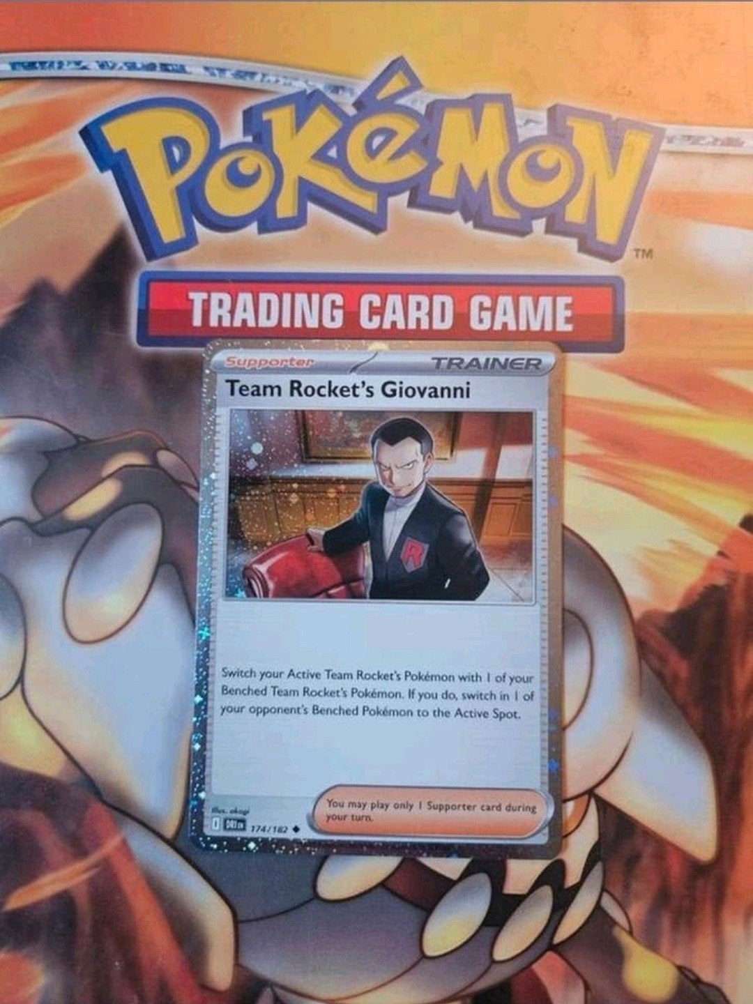 Team Rocket's Giovanni 174/182 Destined Rivals holo pokemon, Ophalen of Verzenden, Zo goed als nieuw, Losse kaart, Foil