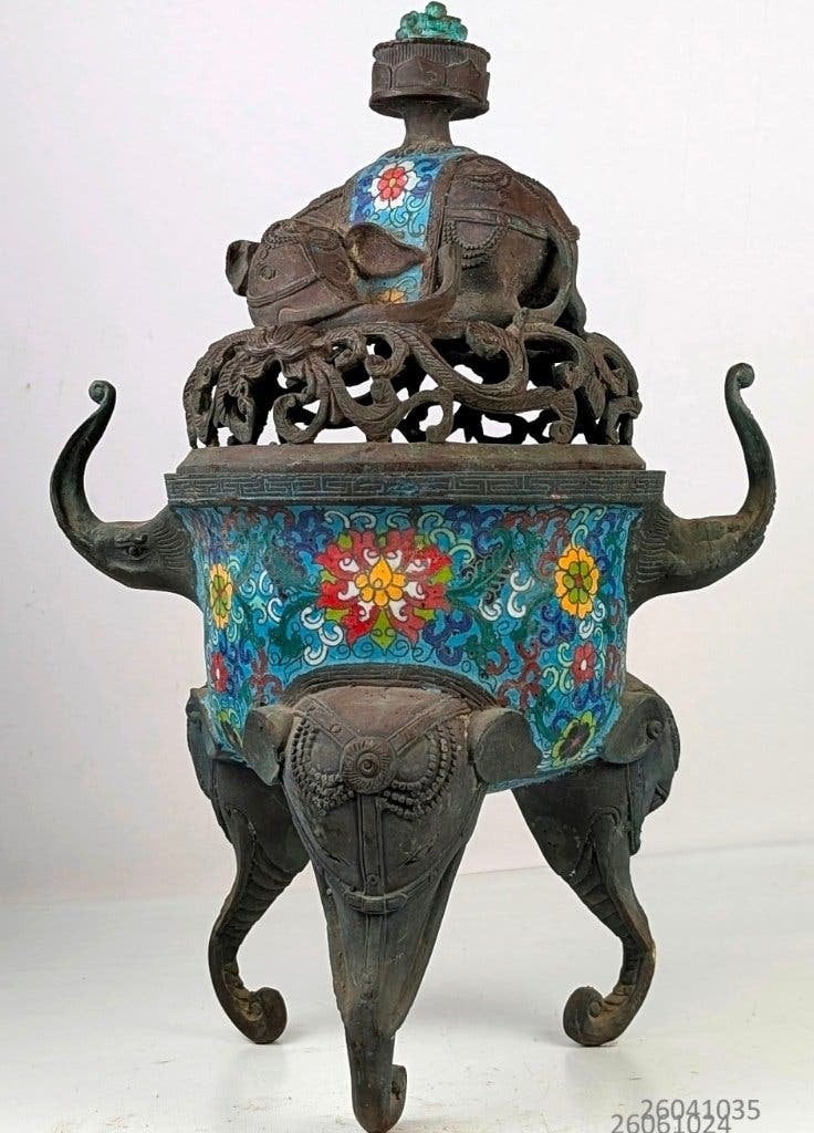 Wierookbrander - Brons - versierd met o.a Olifant, Ophalen