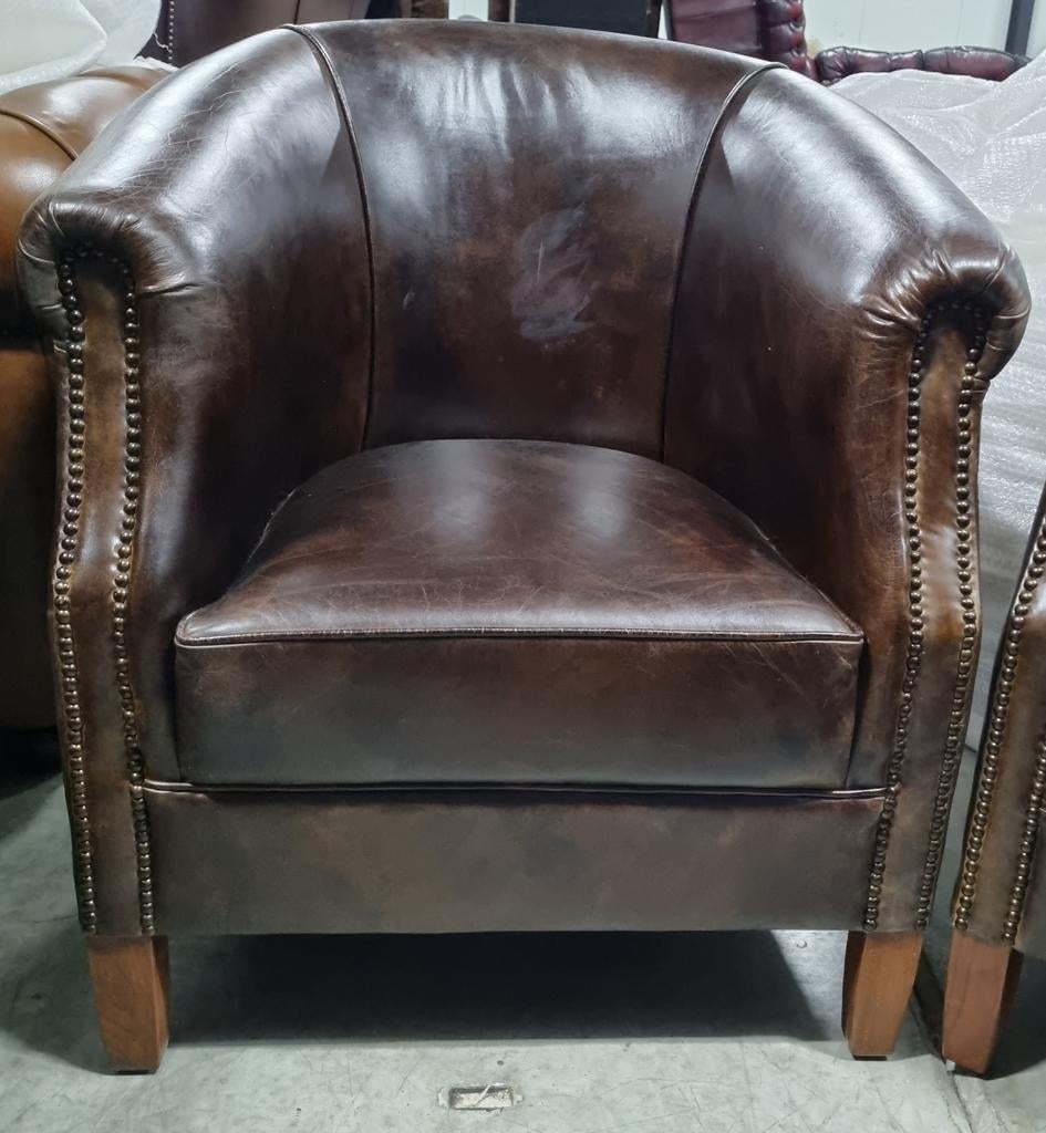 2x Chesterfield club fauteuil vintage leer + BEZORGING, ., Chesterfield, Nieuw, Ophalen of Verzenden