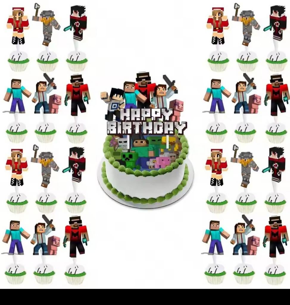 Minecraft Taartdecoratie en Cupcake Toppers - Nieuw, Ophalen of Verzenden, Nieuw, Versiering, Verjaardag