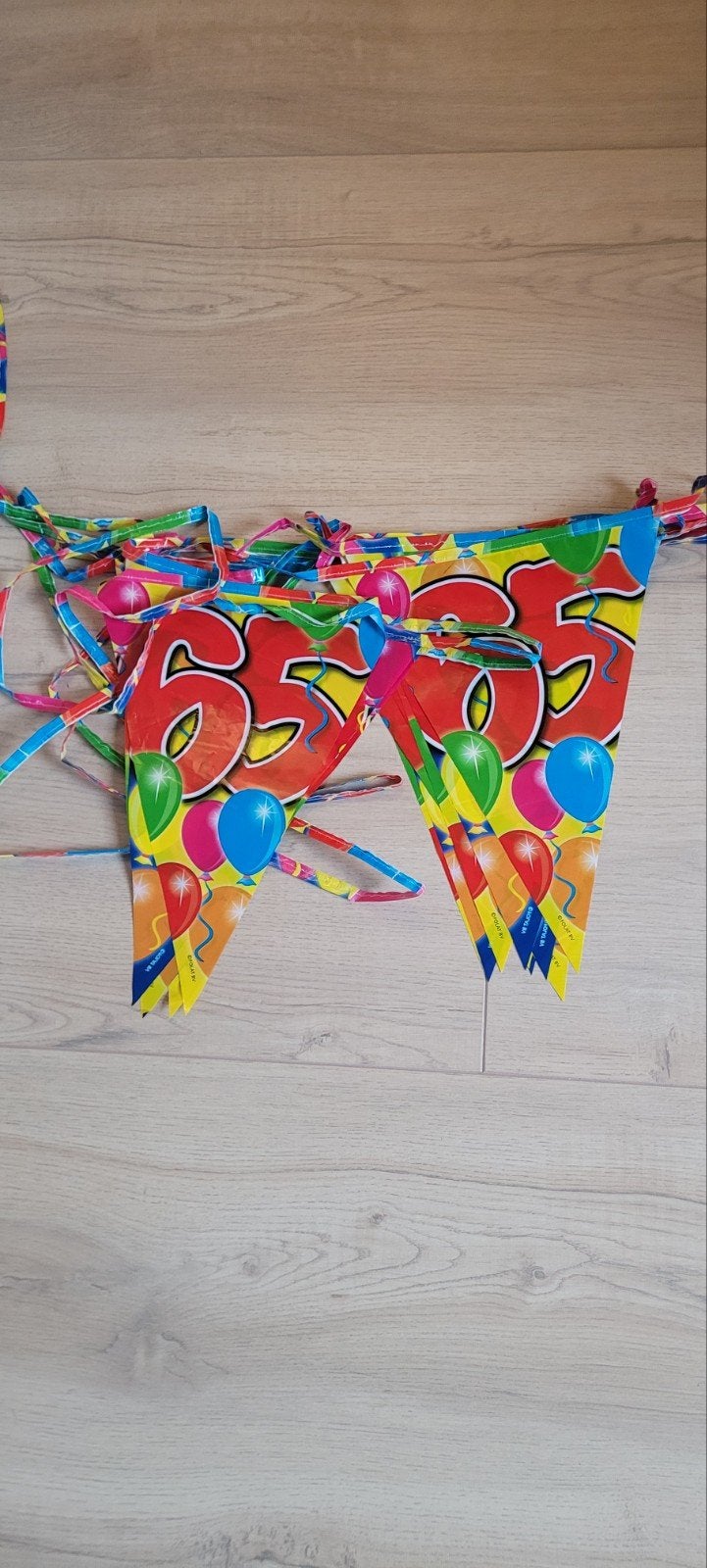 Vlaggenlijn 65 jaar - 10 meter - Feestversiering, Ophalen of Verzenden, Zo goed als nieuw, Versiering, Verjaardag