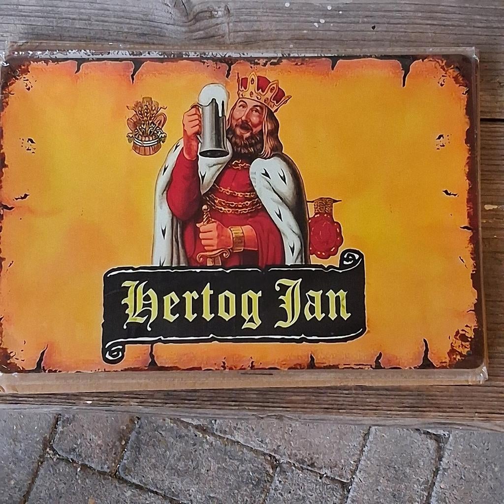 Hertog Jan metalen bordje  8.95 euro mancave cafe nieuw, Ophalen of Verzenden, Zo goed als nieuw, Reclamebord