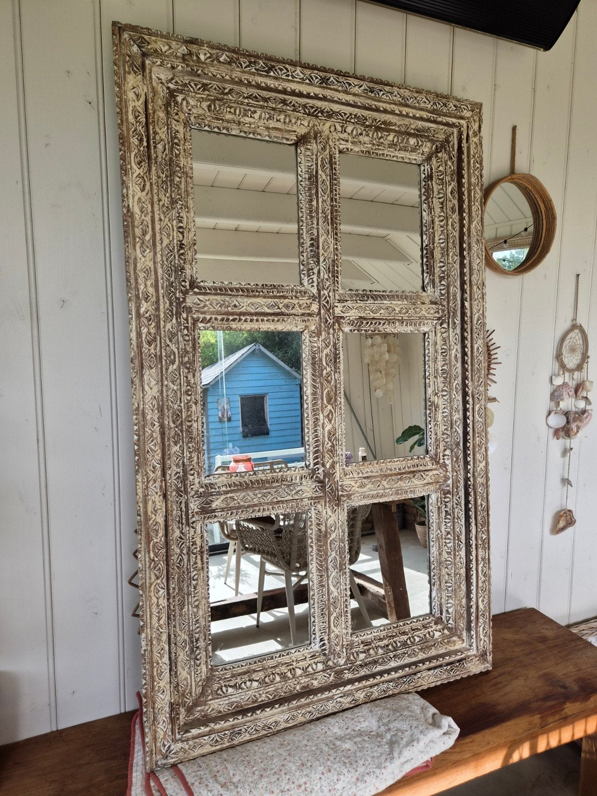 ibiza style spiegel hout, Huis en Inrichting, Ophalen, Minder dan 50 cm, Zo goed als nieuw, Minder dan 100 cm