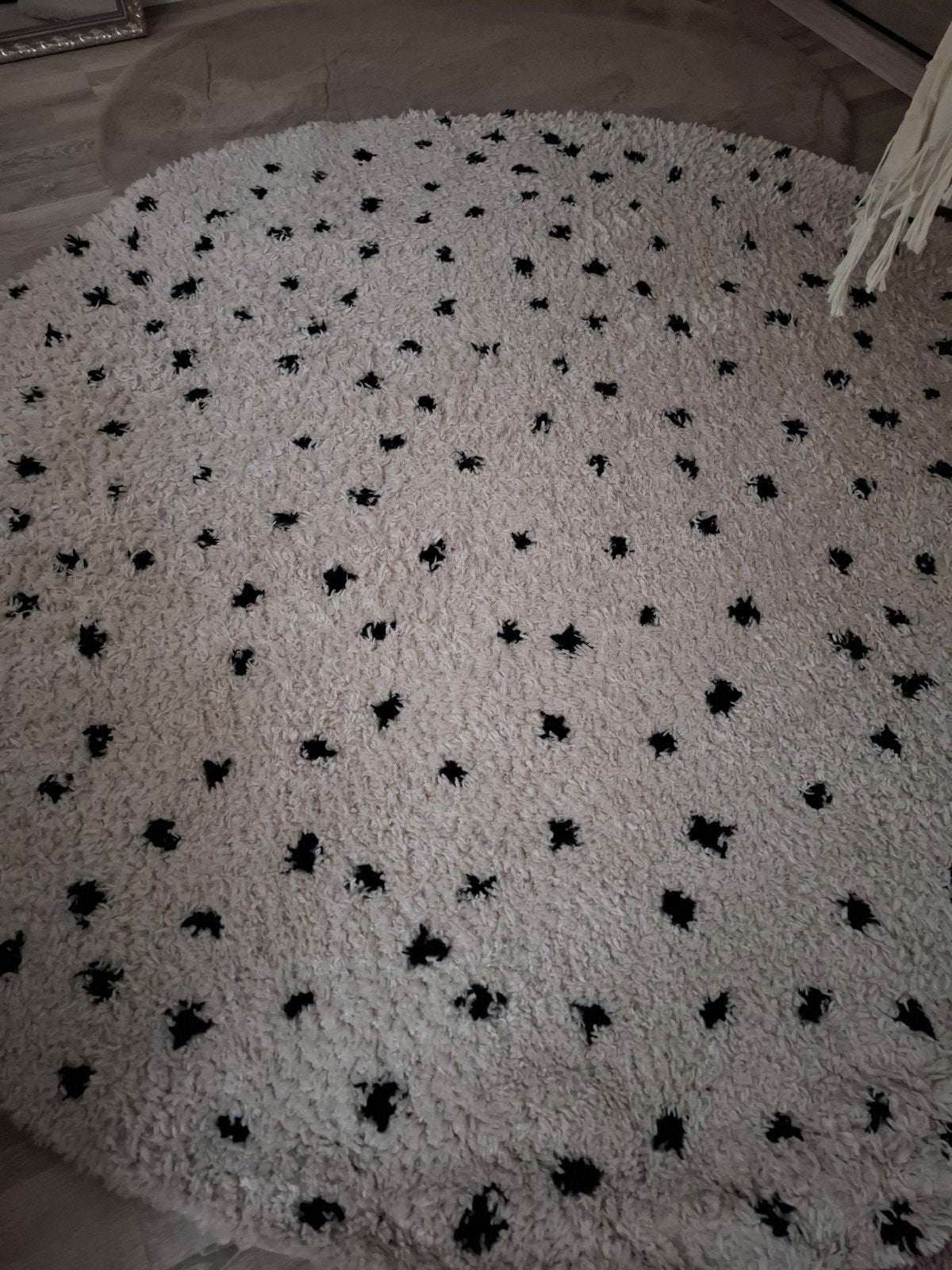 Rond vloerkleed met stippen  190 cm - Crème/Zwart, Ophalen, Gebruikt, Modern, Speels, 150 tot 200 cm