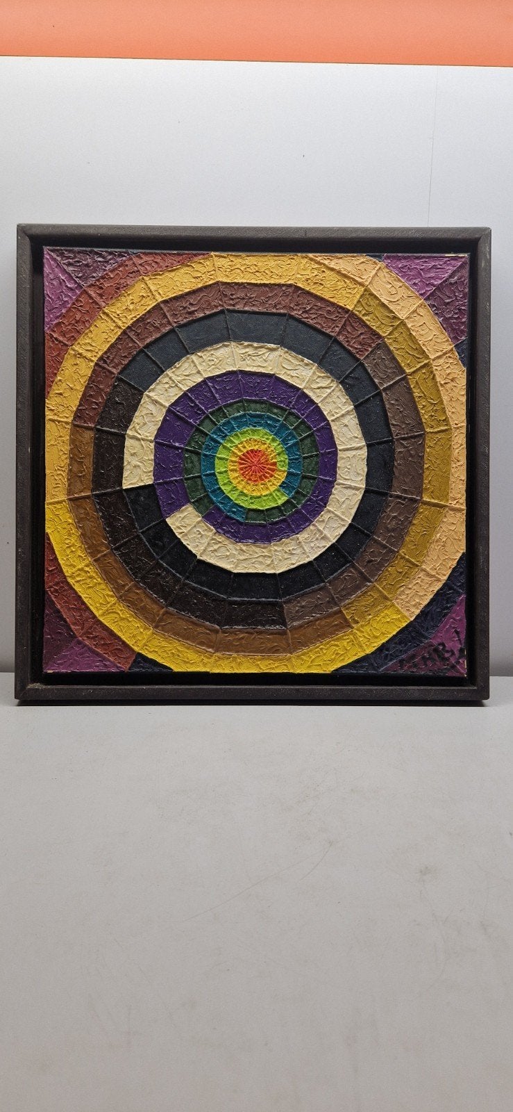 Abstract Kunstwerk: Concentrische Kleurencirkels, 44x44 cm, Ophalen of Verzenden