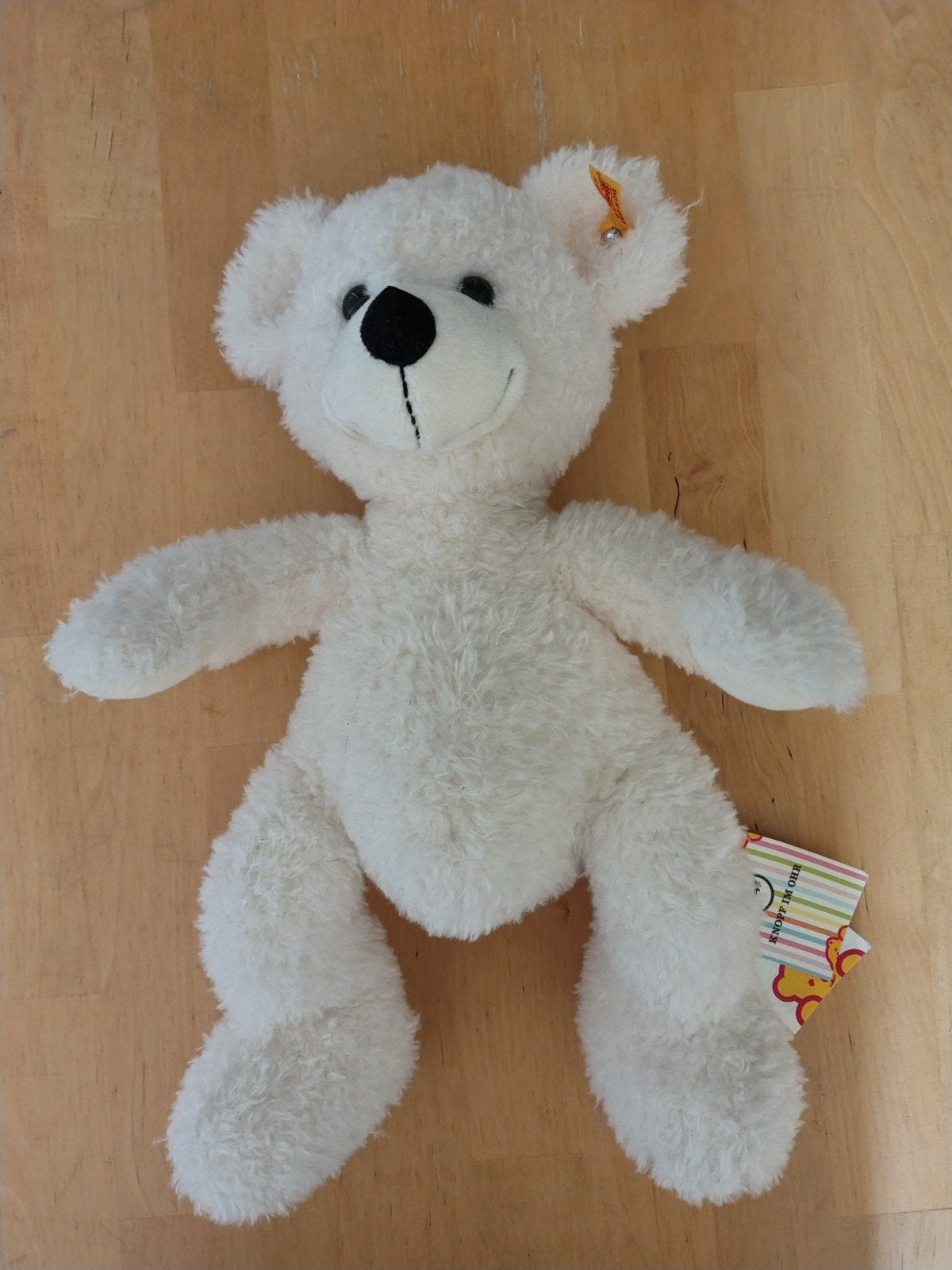 Steiff beer wit knuffel met kaartjes eraan nieuw en oorknop, Ophalen, Overige merken, Overige karakters, Beer