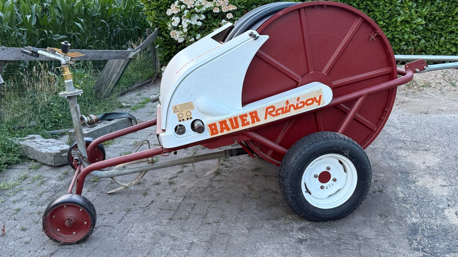 Bauer Rainboy beregeningshaspel met Komet sproeier, Ophalen, Gebruikt, Kanonsproeier