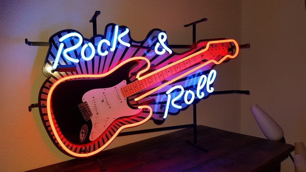Rock & Roll gitaar neonverlichting neon lamp sixties fifties, Ophalen, Zo goed als nieuw, Lichtbak of (neon) lamp