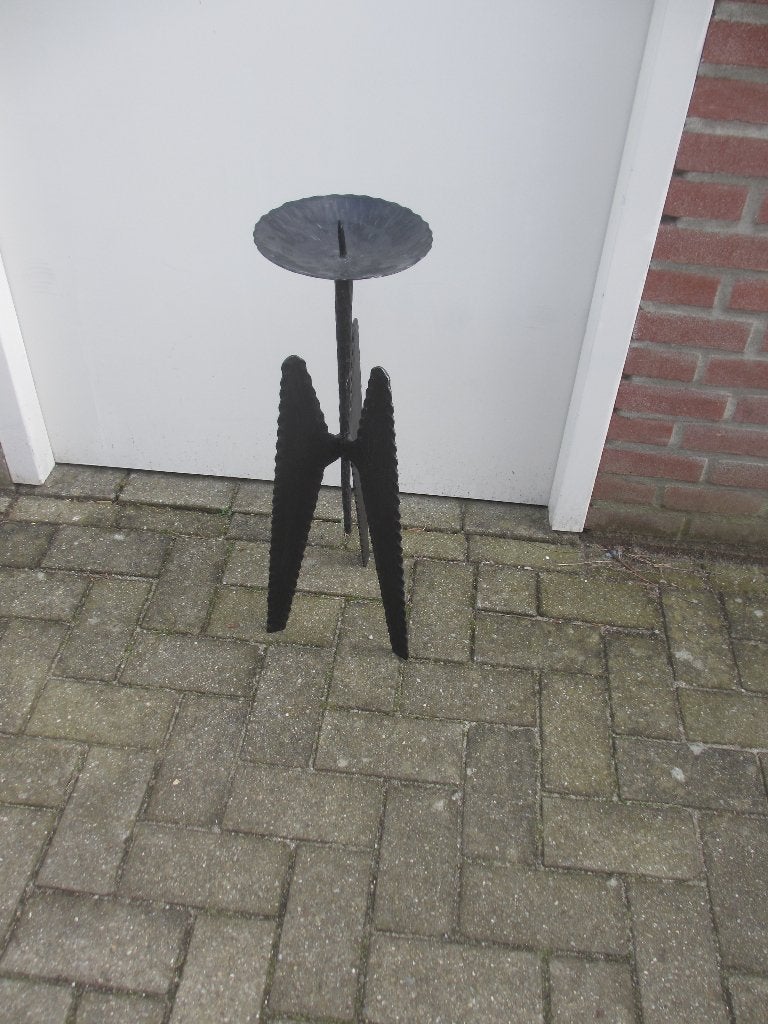 Vintage brutalist vloer kandelaar cast iron mid century '60, Huis en Inrichting, Woonaccessoires | Kandelaars en Kaarsen, Gebruikt