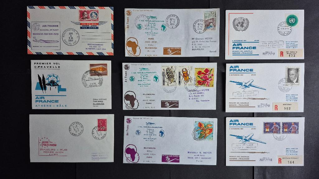 9 luchtpost enveloppen van Air France jaren 60/70 (L58), Postzegels en Munten, Brieven en Enveloppen | Buitenland, Ophalen of Verzenden