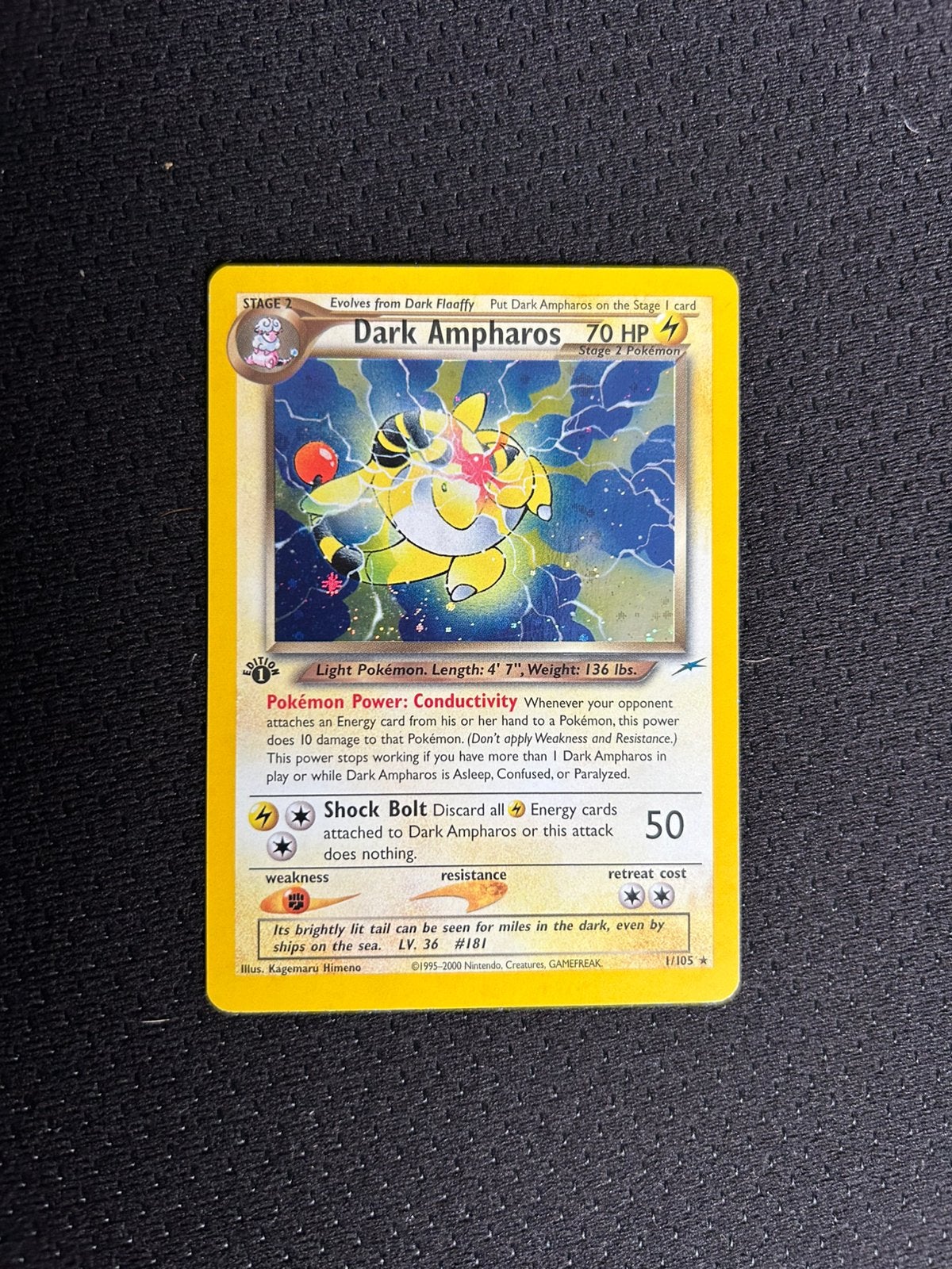 Dark Ampharos Holo 1st edition, Ophalen of Verzenden, Gebruikt