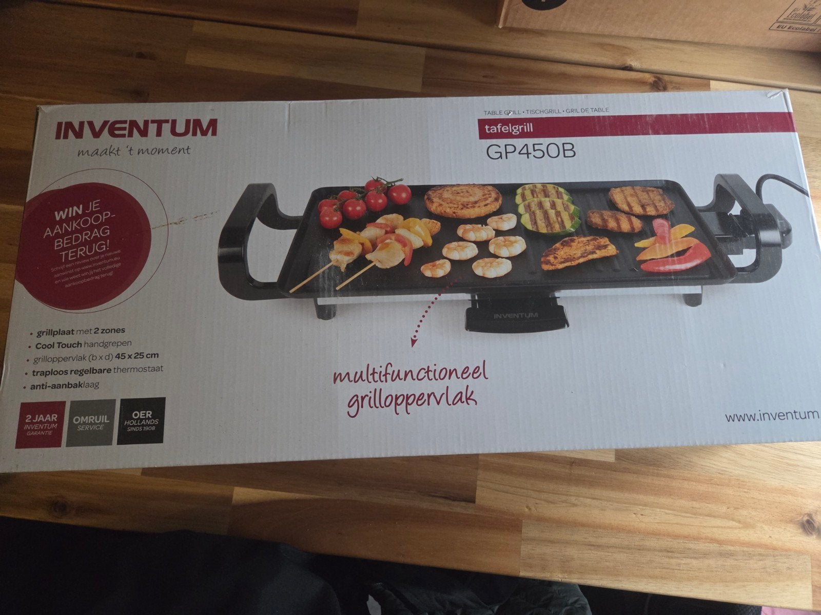 Inventum GP450B Tafelgrill - Multifunctioneel Grilloppervlak, Witgoed en Apparatuur, Grillplaten, Ophalen, Zo goed als nieuw, Tafelgrill