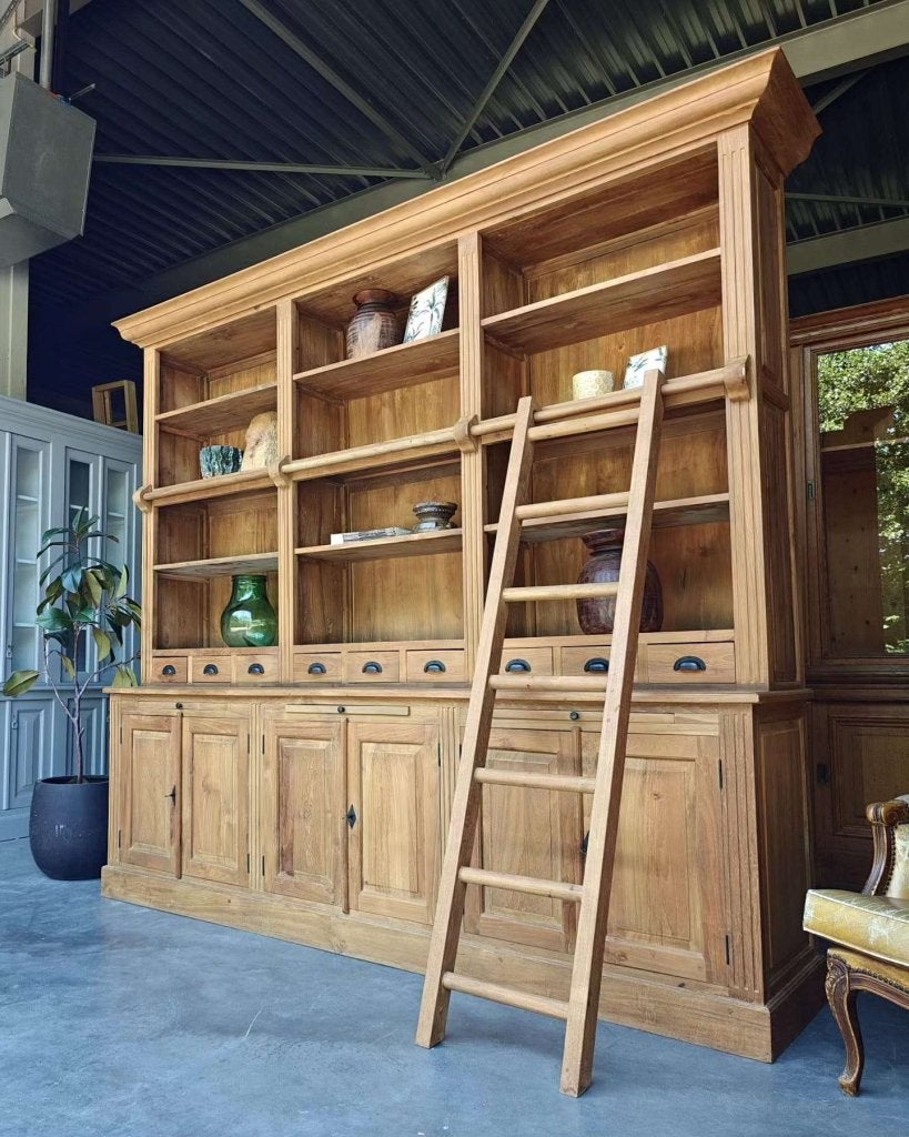 Prachtige grote boekenkast | Bibliotheekkast teakhout #7399, Glas, Met deur(en), -, 200 cm of meer