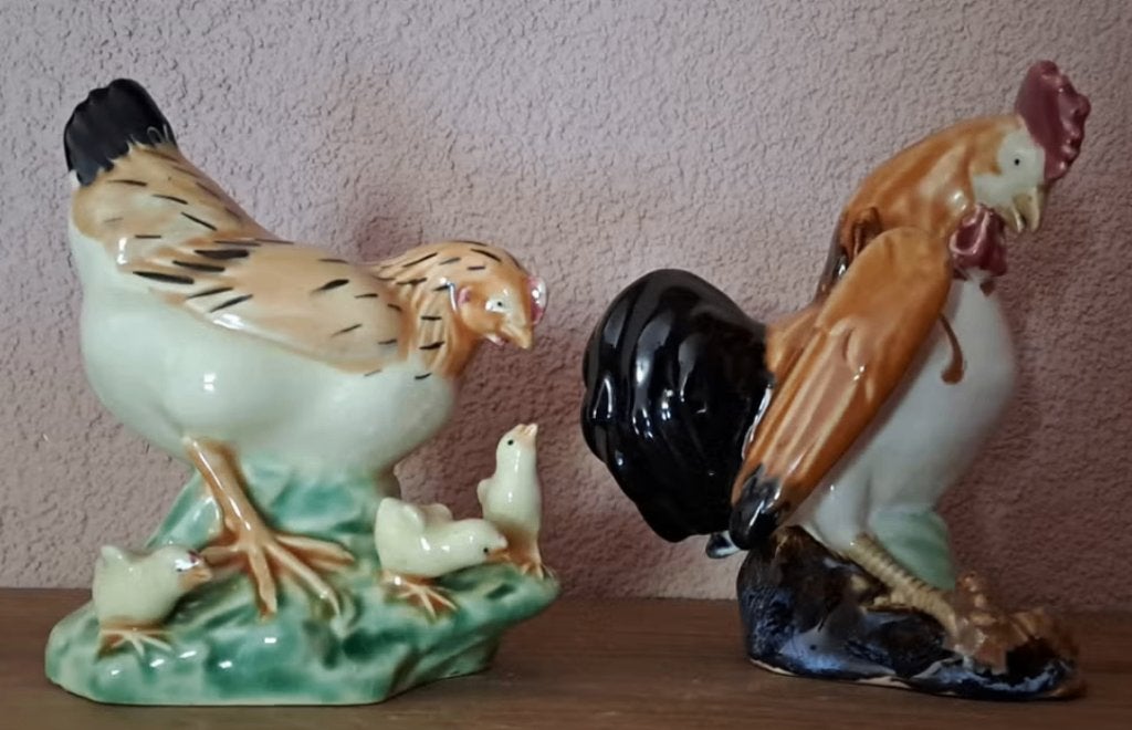Vintage Keramische Kip en Haan Beeldjes Set, Antiek en Kunst, Antiek | Keramiek en Aardewerk, Ophalen of Verzenden