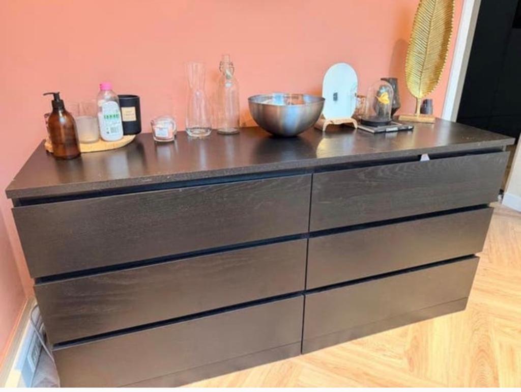 Ikea malm ladekast zwart 6 lades, Huis en Inrichting, Kasten | Ladekasten, Zo goed als nieuw, 3 of 4 laden, Minder dan 100 cm