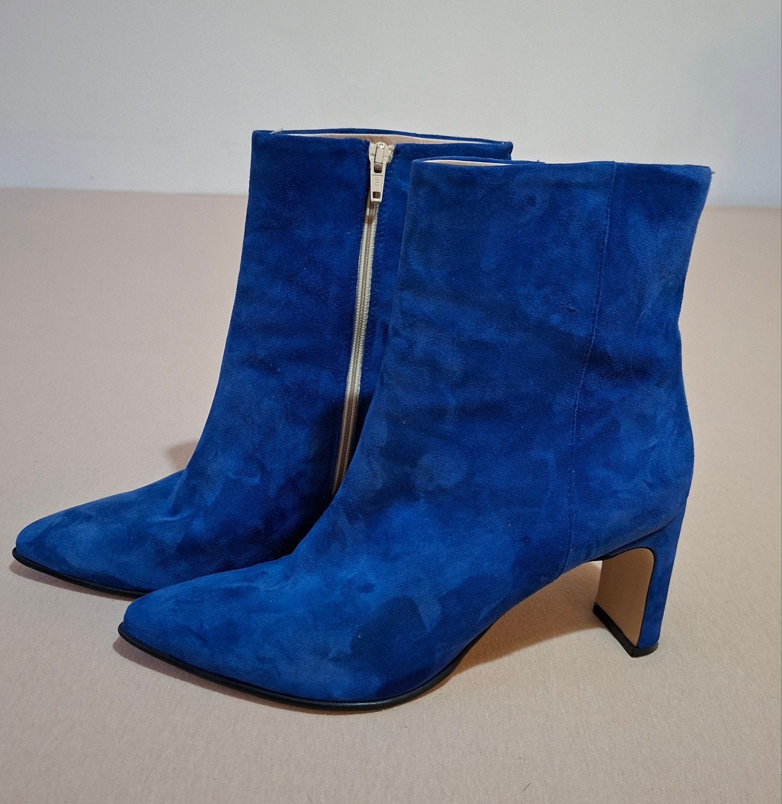 Leren Suède Laarsjes van Manfield maat 40, Kleding | Dames, Schoenen, Zo goed als nieuw, Lage of Enkellaarzen, Blauw, Ophalen of Verzenden