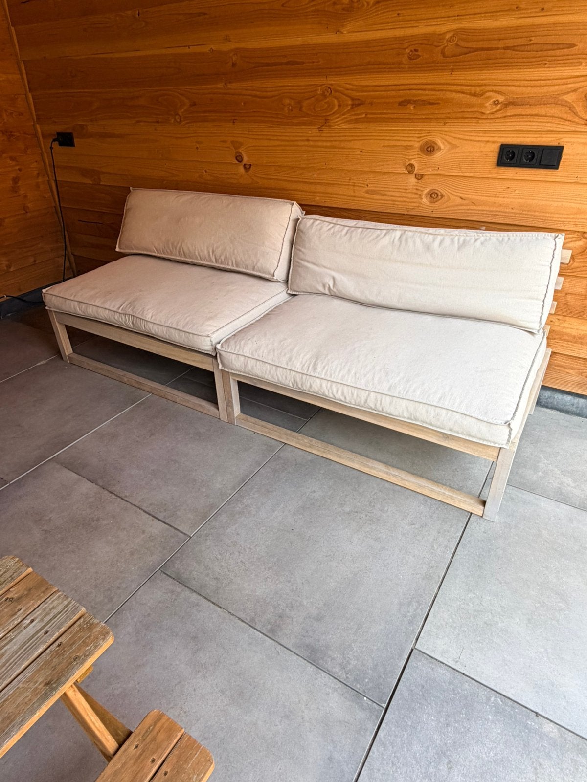 2 stuks pallet banken 120 breed, Ophalen, Zo goed als nieuw, Bank