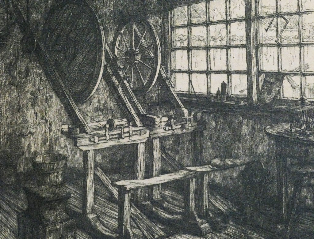 Anton Pieck ets Friesche Klokkenmakery Joure 1920 gesigneerd, Antiek en Kunst, Kunst | Etsen en Gravures, Ingelijst, Ets, Ophalen of Verzenden