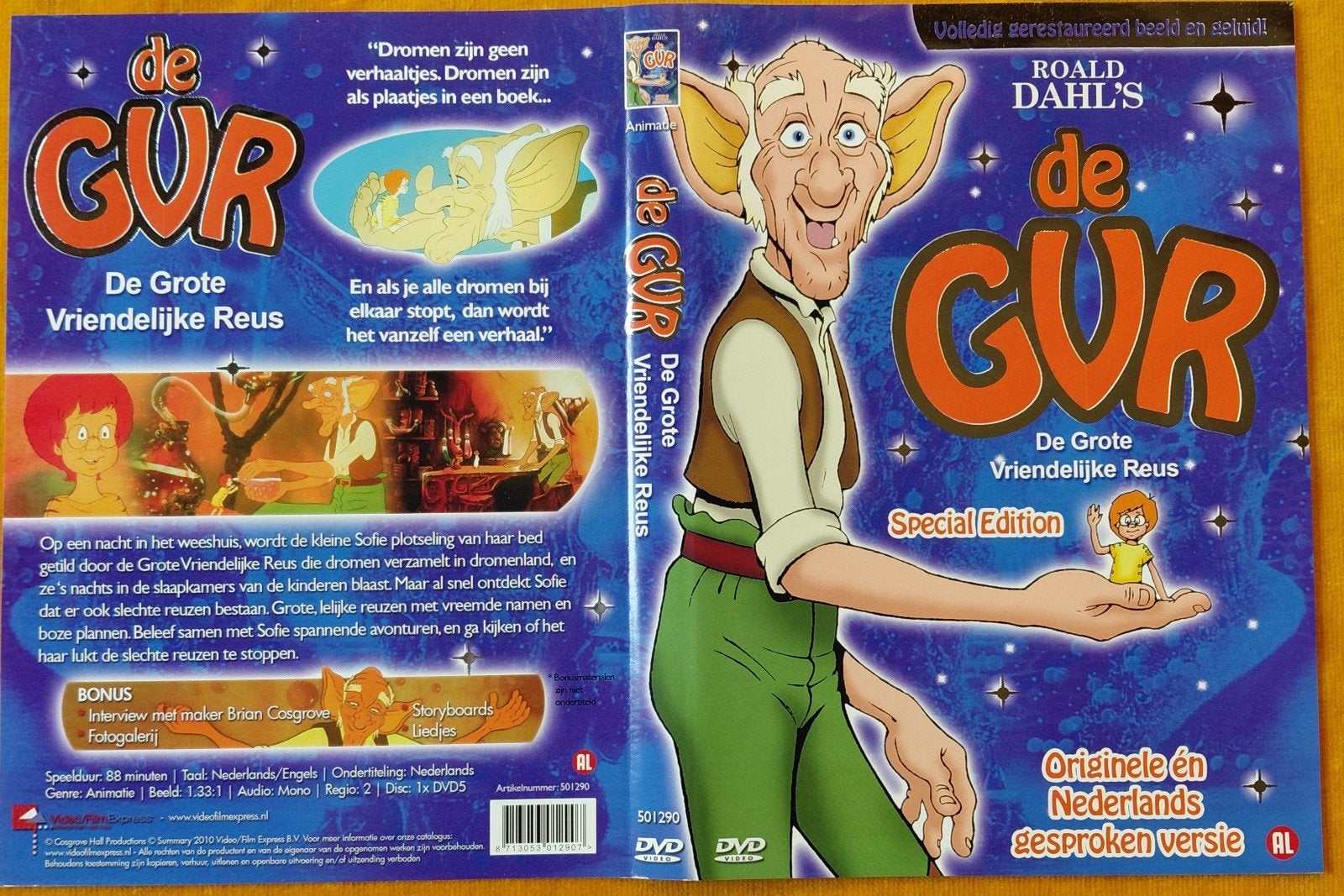 Roald Dahl's De GVR - De Grote Vriendelijke Reus DVD, Cd's en Dvd's, Avontuur, Alle leeftijden, Ophalen of Verzenden, Zo goed als nieuw