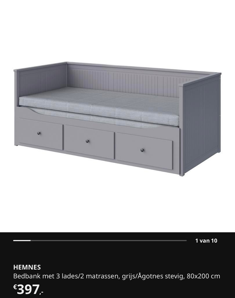 IKEA HEMNES grijs, Ophalen, Verstelbaar, 90 cm, Eenpersoons