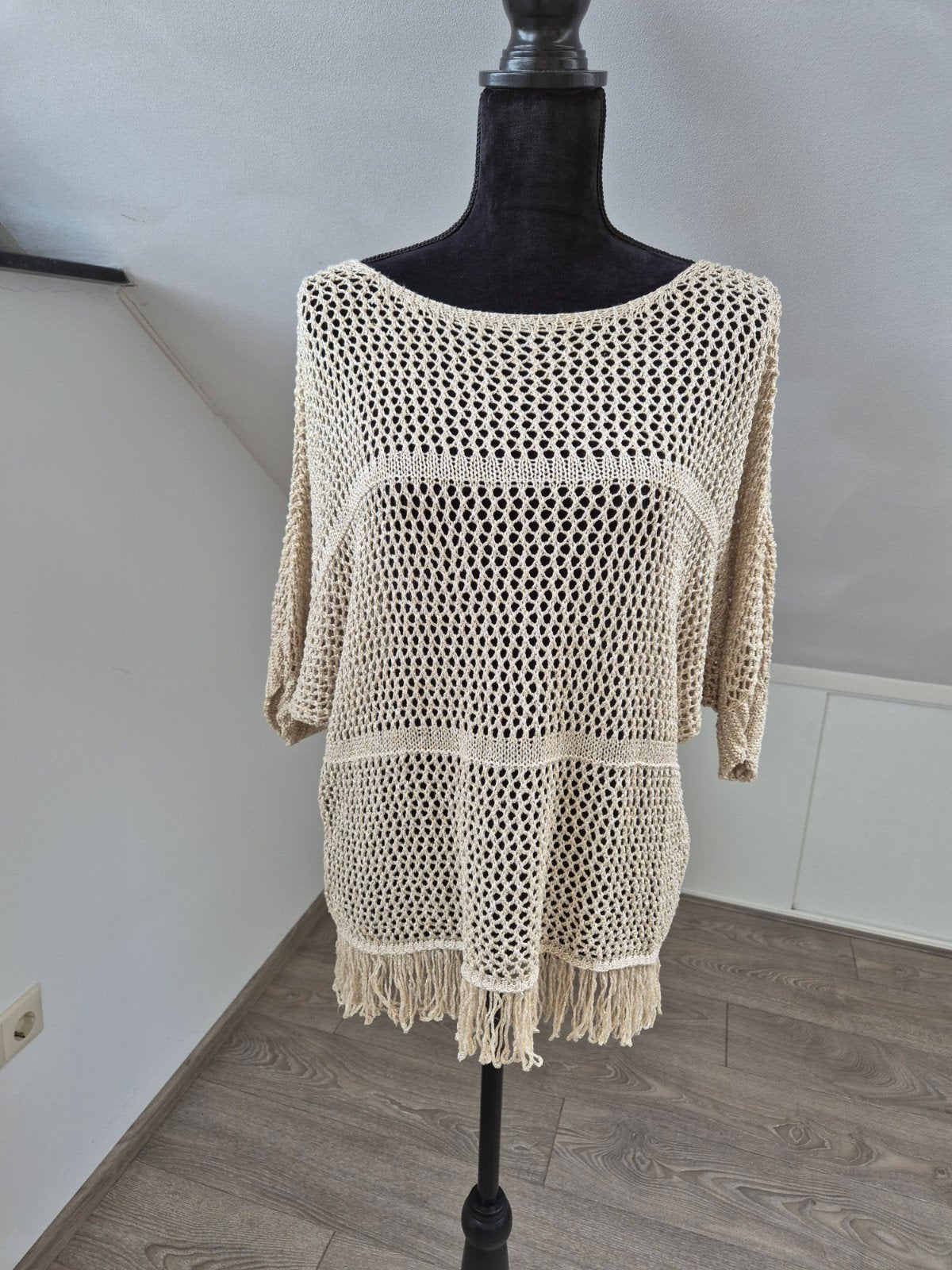 gehaakt tuniek. M/L, Kleding | Dames, Maat 38/40 (M), Verzenden, Beige, Zo goed als nieuw