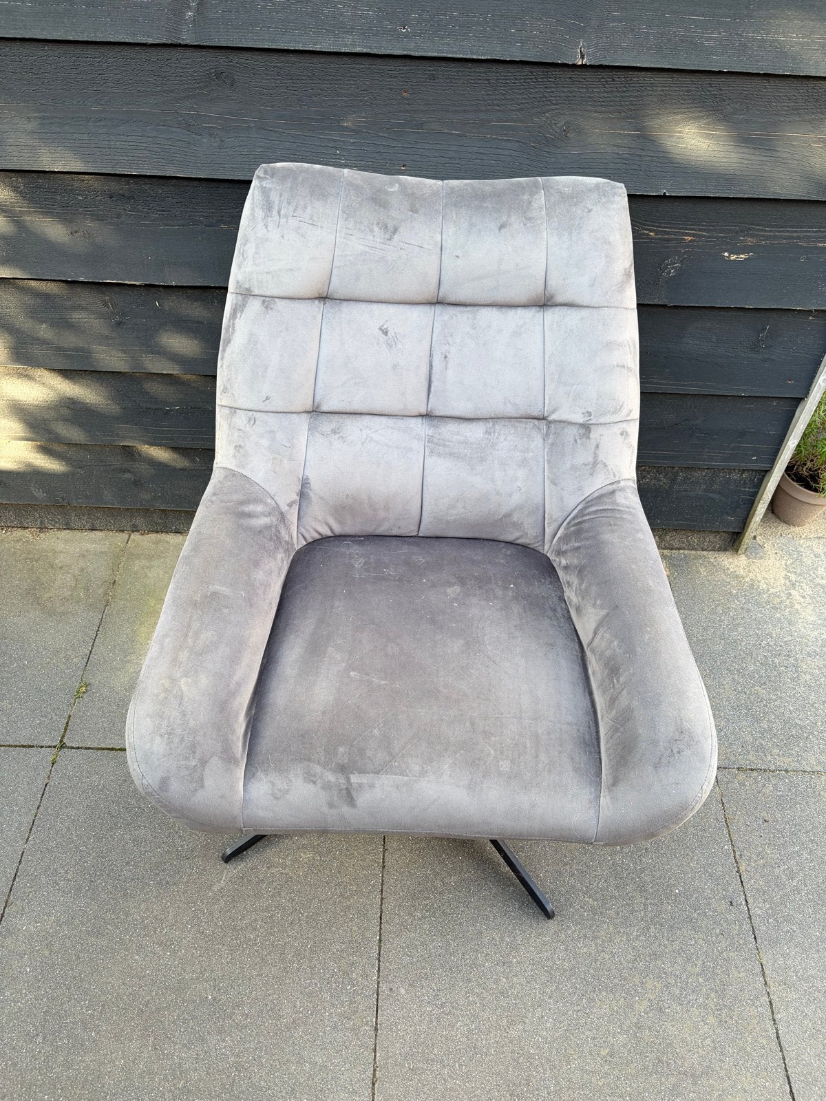 Grijze fluwelen fauteuil met draaivoet, Ophalen, Gebruikt, Eén, Stof