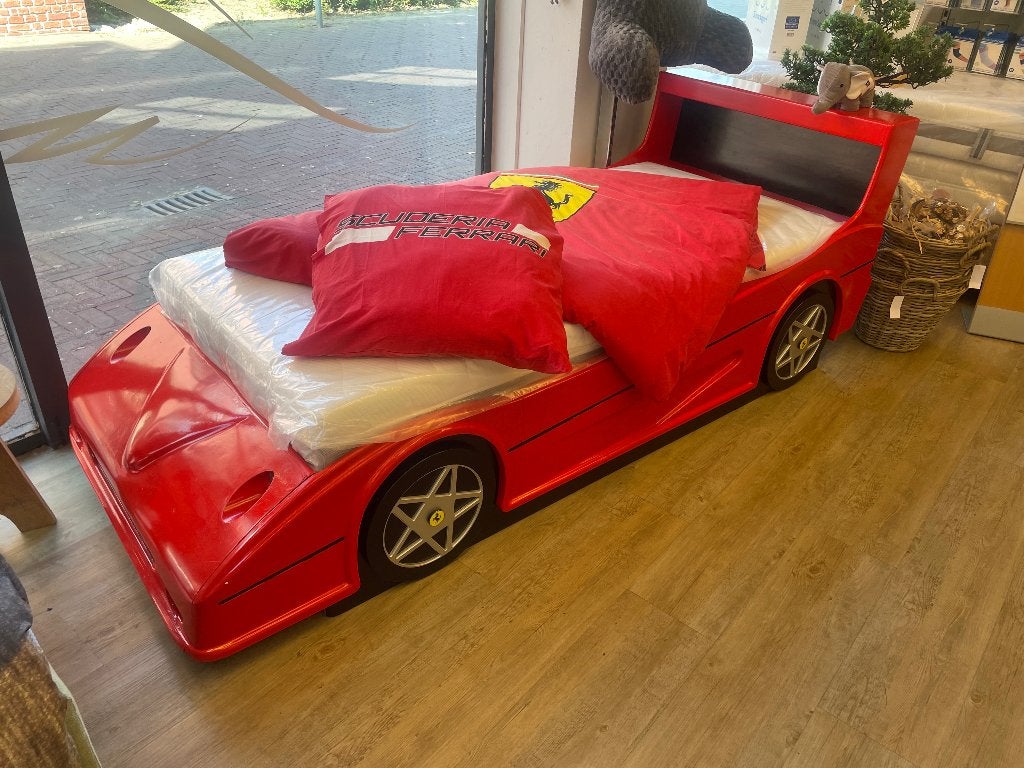 Uniek houten Ferraribed autobed incl nieuw matras., Auto raceauto, 90 cm, Eenpersoons, Ophalen of Verzenden