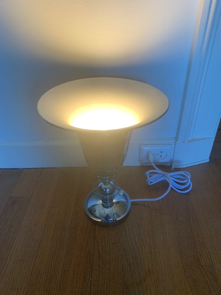 Art Deco Uplighter lamp verchroomd vintage, Overige typen, Gebruikt, Art deco, Met kap