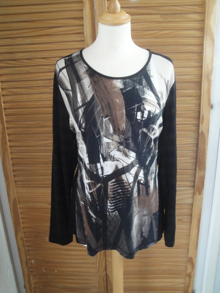 GERRY WEBER Zwart/bruin/beige top maat 44, Meerkleurig, Maat 42/44 (L), Ophalen of Verzenden, Zo goed als nieuw