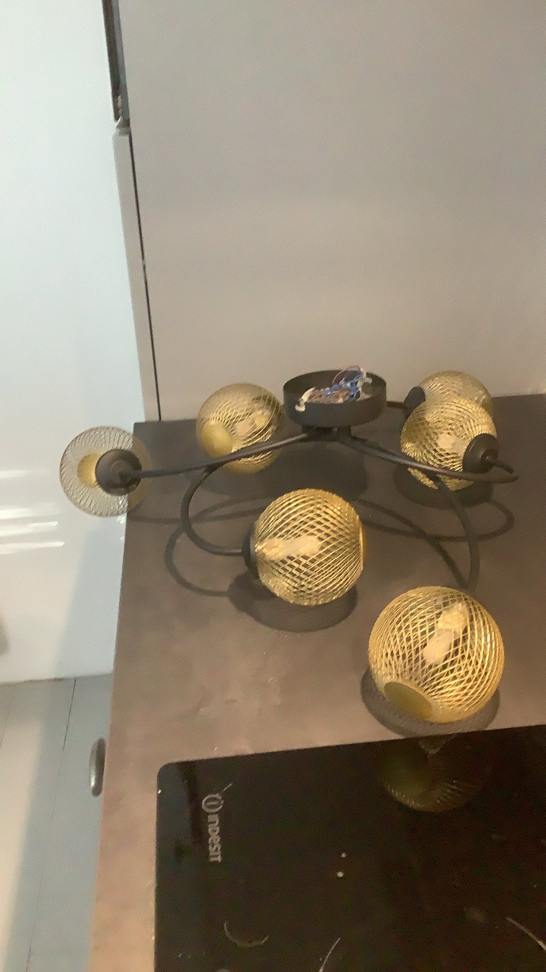 Plafondlamp, Huis en Inrichting, Lampen | Plafondlampen, Ophalen, Zo goed als nieuw, Metaal, Speels industrieel model