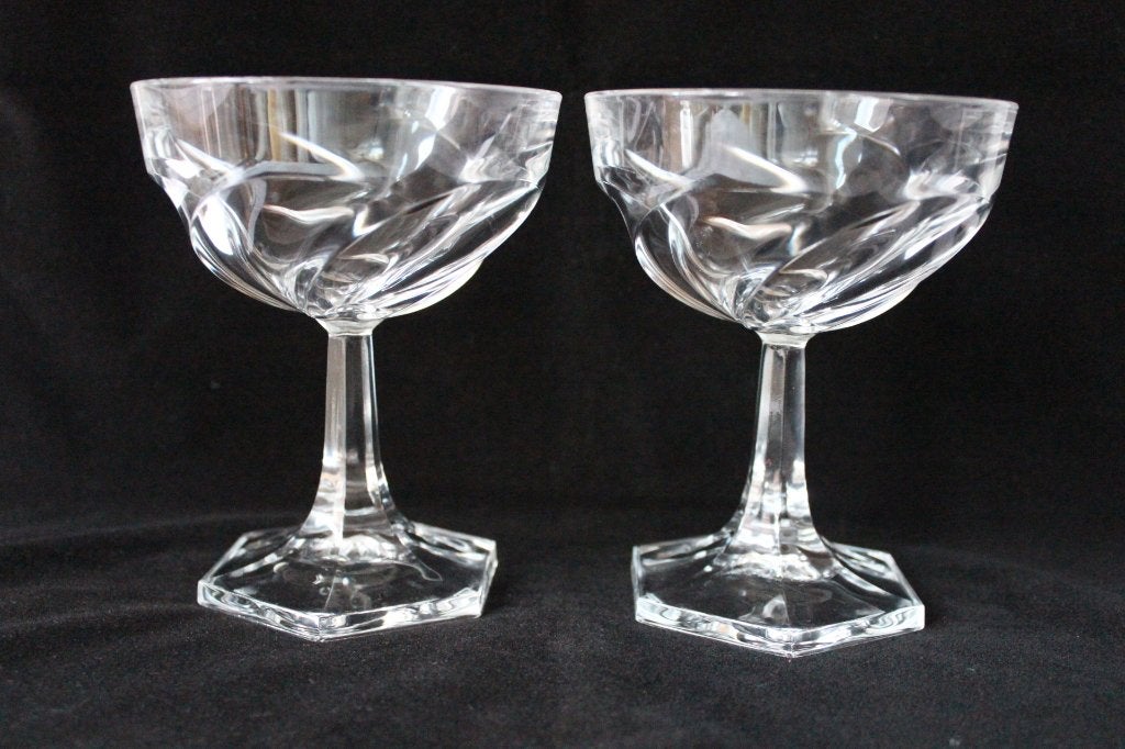 Vintage Franse champagne coupes set van 2, Antiek en Kunst, Antiek | Glas en Kristal, Ophalen of Verzenden