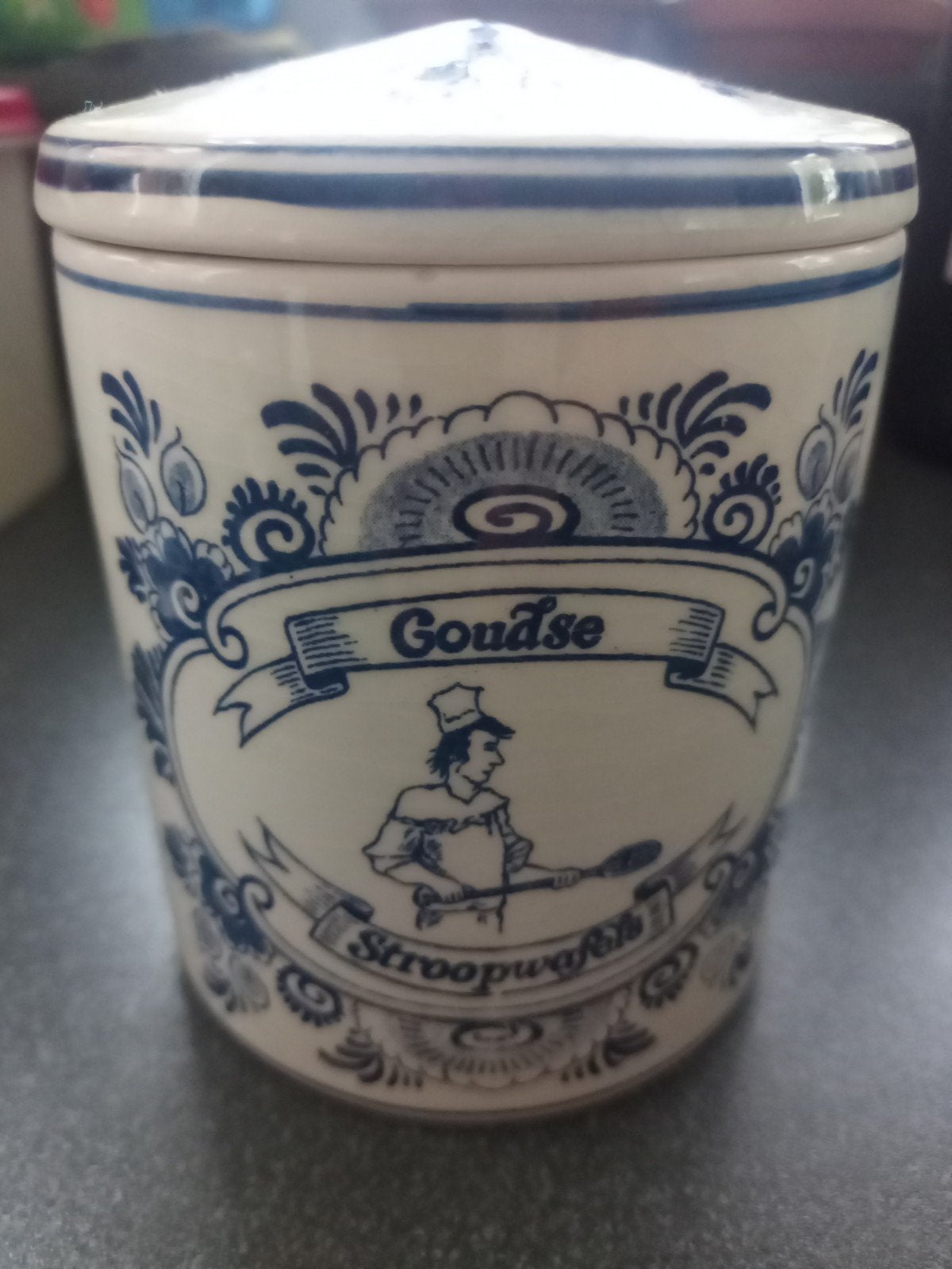 Delfts Blauw Goudse Stroopwafels Pot - Handgeschilderd, Antiek en Kunst, Ophalen of Verzenden