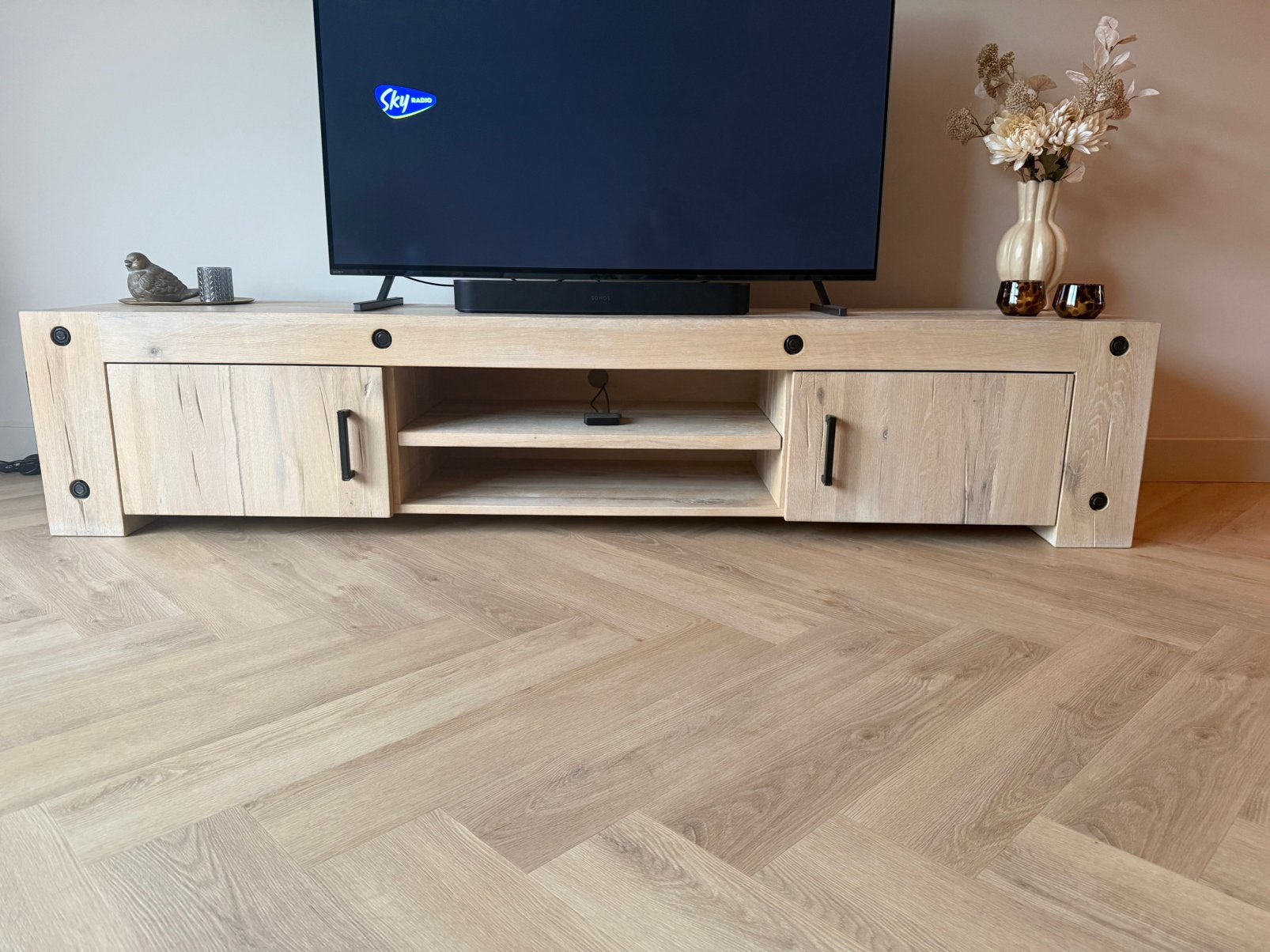 Eiken tv meubel, Ophalen, Zo goed als nieuw, 200 cm of meer, Minder dan 100 cm