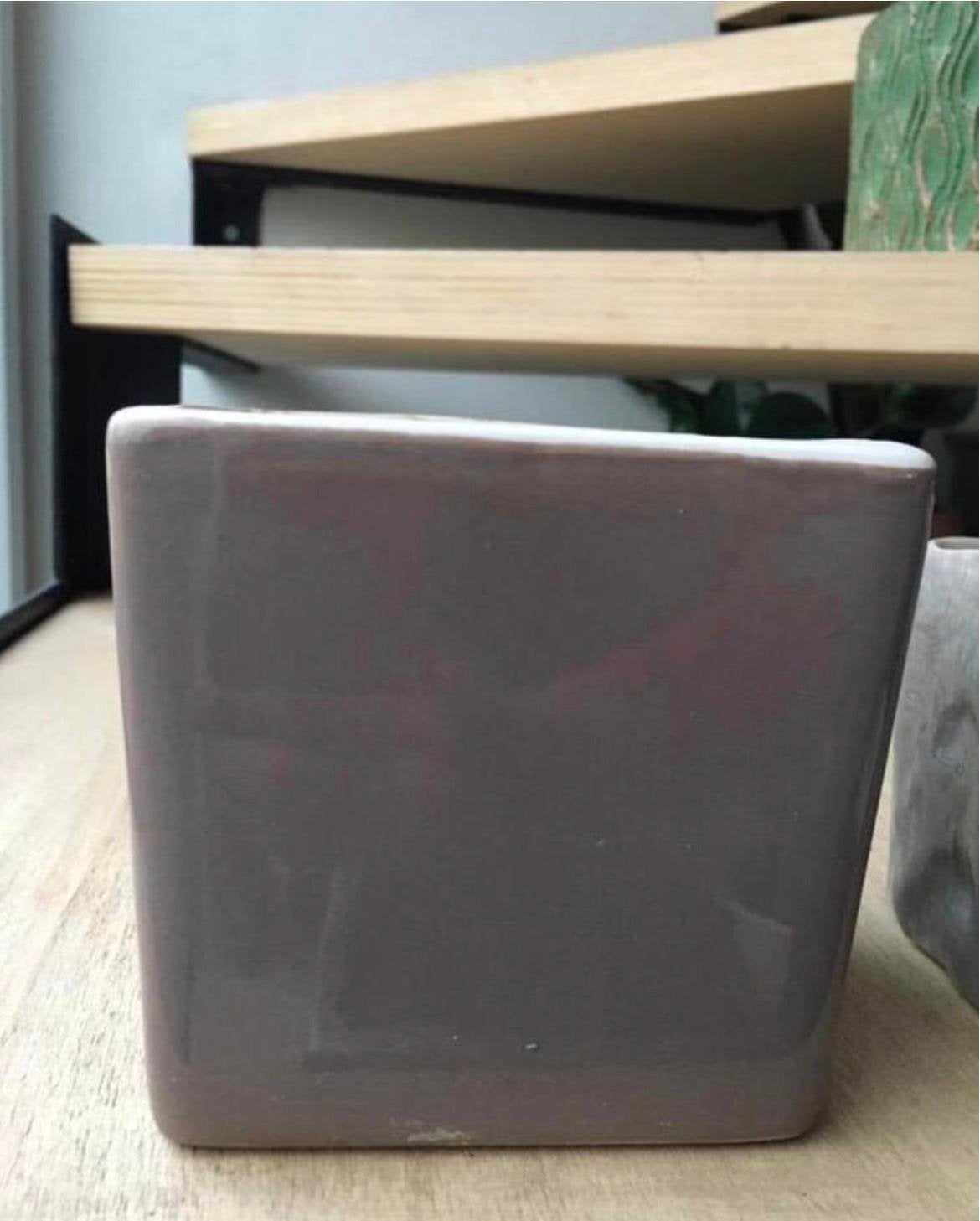 Mooie stijlvolle vierkante keramische bloempotgrijs1/12x12cm, Tuin en Terras, Ophalen, Vierkant, Binnen, Zo goed als nieuw