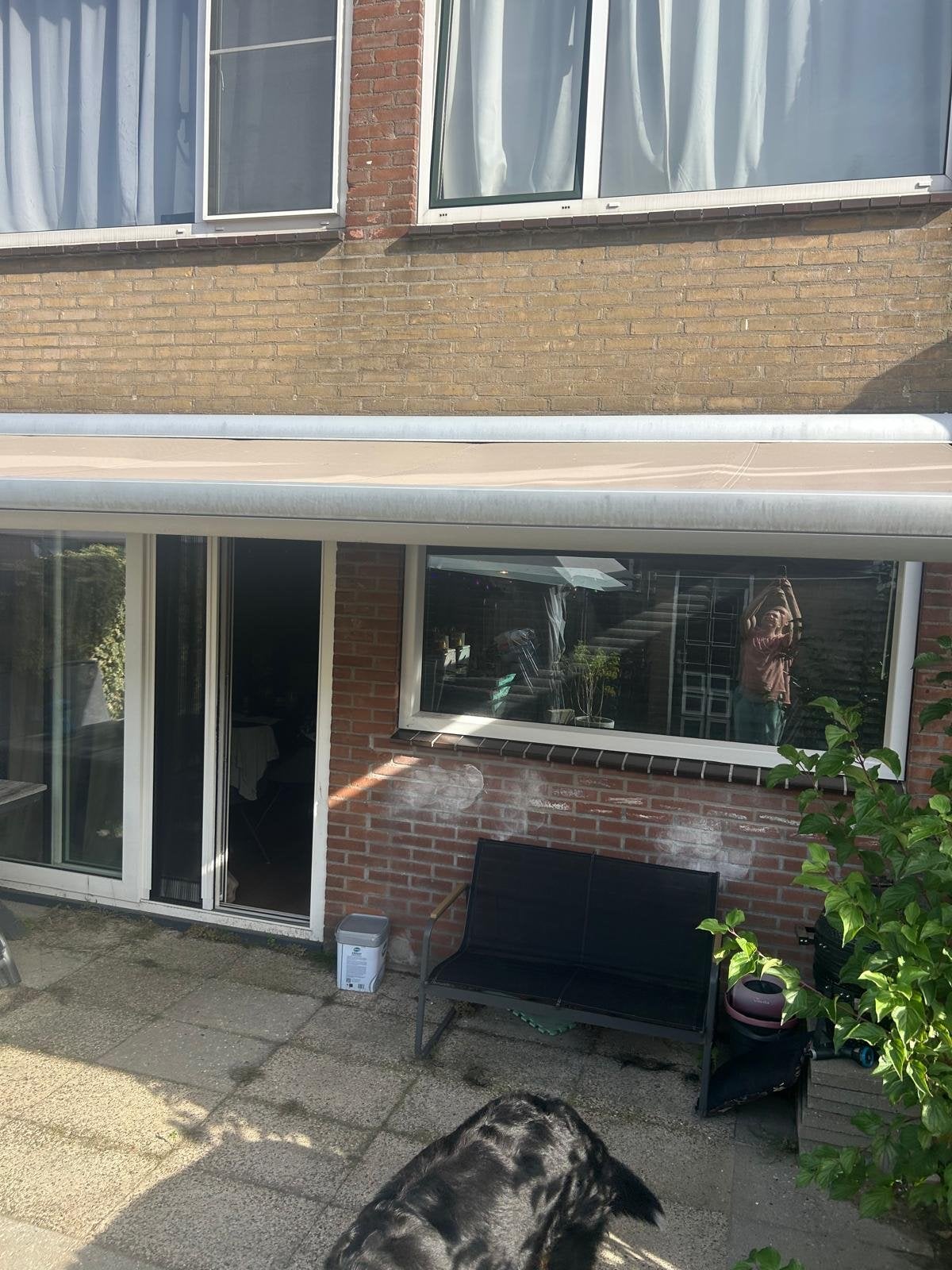 Elektrisch knikarmscherm - 500cm breed, Ophalen, Gebruikt, 450 cm of meer, Elektrisch