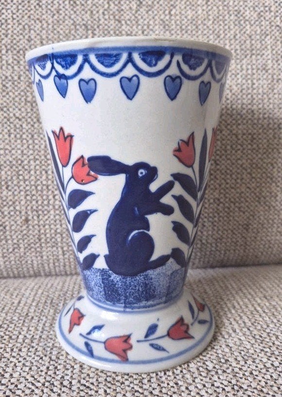Vintage 'Des Pots' vaasje met konijn en tulpen, Ophalen of Verzenden