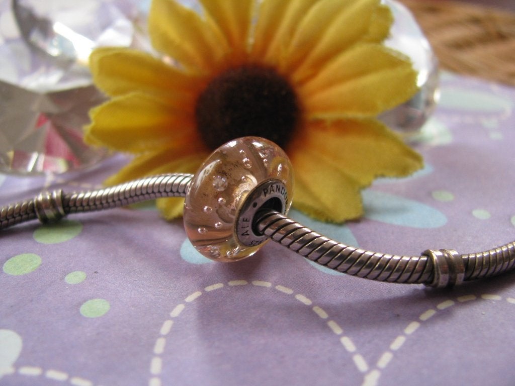 Pandora bedel 791615CZ = MURANO pink fizzle + zirkoniaas, Glas of Kristal, Pandora, Ophalen of Verzenden, Zo goed als nieuw