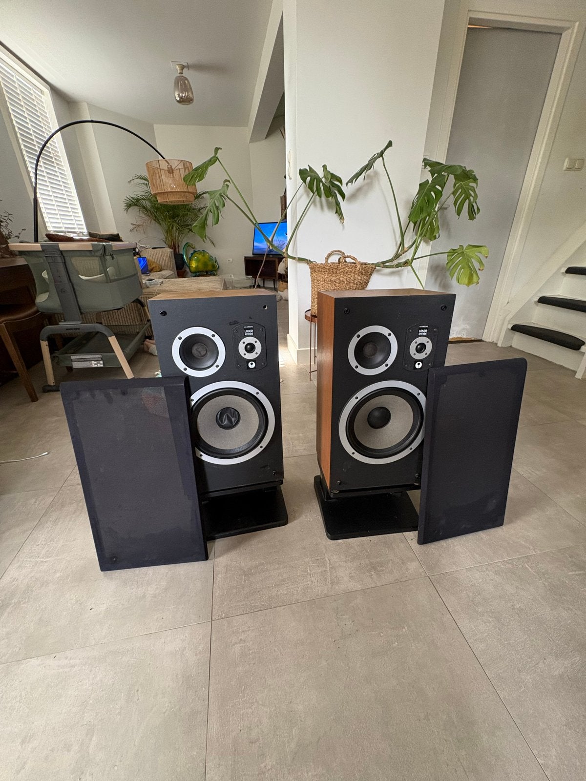 Wharfedale Laser 100 Vloerstaande Luidsprekers - Vintage Gel, Ophalen, Vloerstaande luidspreker, Gebruikt, Wharfedale