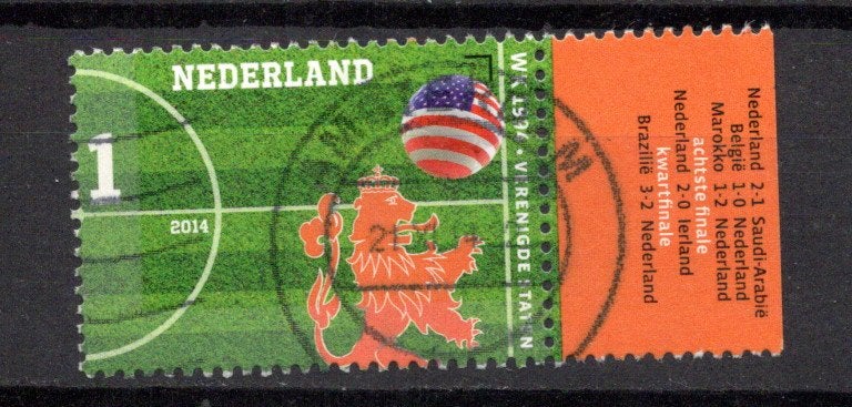 gestempelde zegel. Jaar 2014: WK voetbal met tab, Ophalen of Verzenden, Na 1940, Gestempeld